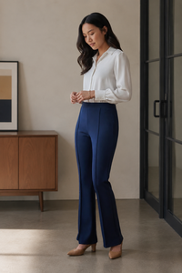 Pantalones de Mujer de Cintura Alta, Corte Acampanado, Color Sólido, Antiarrugas, Largos, Corte Regular, Elegantes, para Oficina - Product Image 5
