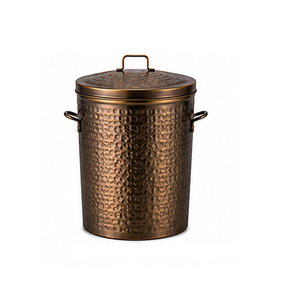 Cubo de Basura Cilíndrico de Metal con Tapa, Contenedor de Basura Doméstico para Interiores y Exteriores, Estilo Clásico - Product Image 3