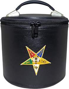 Hand-Embroidered OES Star Fez Case – Deluxe Masonic Fez Cap Storage <b>Box</b>, Imitation Leather. Masonic & Eastern Star Fez <b>Hats</b> - Product Image 2