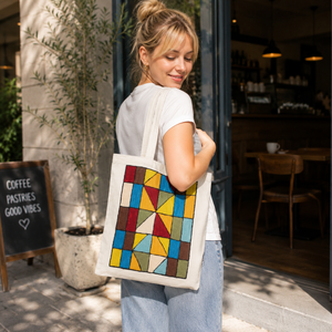 Premium Kashmiri Silk Hand Embroidered Canvas Tote <b>Bag</b> 14x16 Inch Geometric Design Eco-Friendly Casual <b>Travel</b> Office Grocery Use - Product Image 4