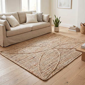 160 × 230 cm Natural Textured Area Rug with Leaf Motif for Organic Modern Interiors - Product Image 1