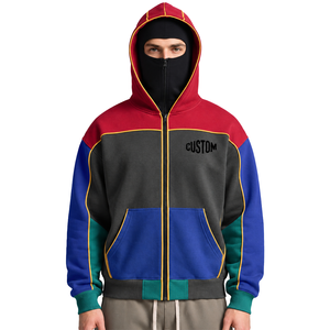 Fabricant de sweats à capuche zippés pour hommes avec couleurs contrastées, en molleton de coton premium, logo personnalisé, vêtements décontractés, fournisseur B2B - Product Image 1