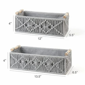 Grey Macramé <b>Storage</b> <b>Basket</b> Handmade Cotton <b>Rope</b> Woven Eco-Friendly & Stackable Home Décor Organizer for Living Room & Bedroom - Product Image 2