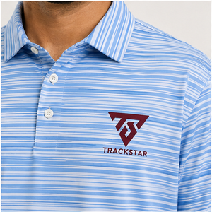 Polo rayé bleu et blanc pour homme Trackstar, manches courtes, col boutonné, chemise de golf décontractée, logo personnalisé - Product Image 5