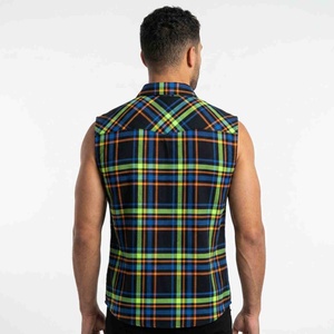 Custom Solid Texture <b>Flannel</b> Men's Sleeveless Plaid Shirt Button Down Casual Summer <b>Top</b> With Pocket Wholesale Cotton Men's Shirt - Product Image 2
