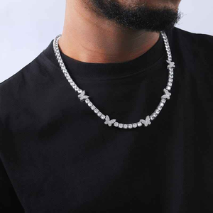 Collar de Plata de Ley 925 con Diamante Moissanita Cultivado en Laboratorio, Cadena con Corazón, Corte Brillante, Joyería Elegante Estilo Hip Hop para Hombres y Mujeres - Product Image 1