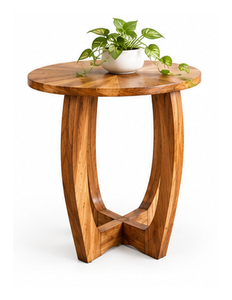 Table d'appoint ronde moderne en bois avec plateau réglable, finition bois naturel, pour salon, chambre, décoration de maison - Product Image 1