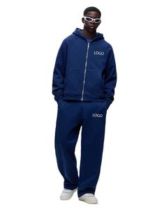 Sweat-shirt à capuche bleu marine pour homme avec logo personnalisé et pantalon assorti, ensemble de survêtement OEM ODM, vêtements en gros - Product Image 1