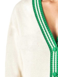 Cardigan en tricot pour femme, manches longues, col en V, style preppy, fermeture boutonnée, double boutonnage, vert et blanc, matière acrylique respirante - Product Image 5