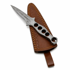 Cuchillo de punta de lanza de acero de Damasco, hoja fija de filo recto, grado industrial, mango de acero de Damasco de 4 mm de grosor, 9 pulgadas de largo total - Product Image 3