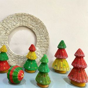 Woven Rattan Christmas Tree Decoration, Handmade Colorful Christmas Tree <b>Table</b> Decor, Wholesale Holiday Home Accent - Product Image 3