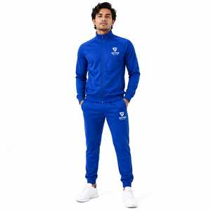 Conjunto Deportivo Azul Rey para Hombre, Chaqueta Deportiva con Cierre Completo y Pantalones Jogger, Logotipo Personalizado, Ropa Deportiva para Gimnasio - Product Image 2