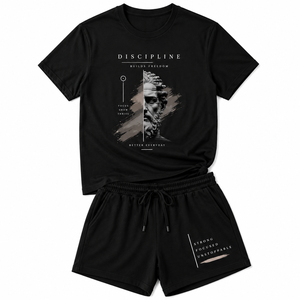 ชุดเสื้อยืดและกางเกงขาสั้นสีแดงสำหรับผู้ชาย คอกลม พิมพ์ลายตัวอักษร ผ้าฝ้าย 100% สวมใส่สบาย ระบายอากาศได้ดี เหมาะสำหรับฤดูร้อน - Product Image 4