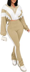 Ensemble de survêtement décontracté 2 pièces pour femme : veste courte zippée coupe-vent et pantalon taille haute à jambes larges – Tenue streetwear - Product Image 4