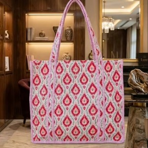 Bolsa de Mano de Algodón Acolchada con Cierre de Cremallera y Estampado a Mano, Ecológica, Sostenible, Resistente, para Compras, Playa - Product Image 5