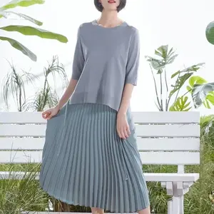 Hustile Robe une pièce décontractée pour femme Bloc de couleur plissé Tricot Couleur menthe - Product Image 1