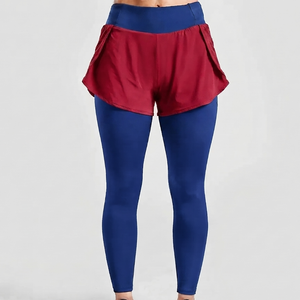 Shorts décontractés élégants en polyester et élasthanne avec leggings, couleur unie, taille personnalisée, taille élastique, legging de yoga pour femmes - Product Image 1