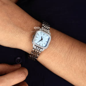 นาฬิกาข้อมือทรงสี่เหลี่ยมประดับเพชรหรูหราสำหรับผู้หญิง หน้าปัดสีน้ำเงิน ประดับโมอิสซาไนต์ ดีไซน์ฮิปฮอป ขนาดกะทัดรัด สายสแตนเลสสตีล - Product Image 6