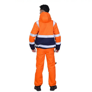 Traje de Trabajo de Poliéster de Alta Visibilidad Naranja de Bilal Enterprises, Chaqueta con Capucha con Franjas Reflectantes y Protección Contra Pinchazos para Seguridad - Product Image 3
