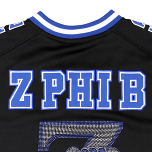 Maillot de football Zeta Phi Beta pour femmes, maillot de sororité ZPB noir et bleu, chemise athlétique à col en V, vêtements grecs, style HBCU - Product Image 6