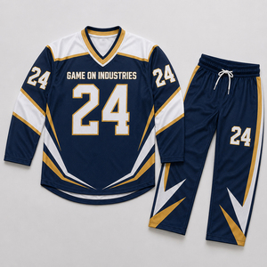 Full Sleeve Team Sportswear Sublimation Design Breathable Fabric Personalized Number Custom Navy Gold Ice Hockey Uniform - Product Image 1