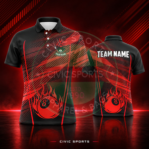 Camiseta Deportiva Unisex para Torneo de Billar, Cuello con Botones, Estampado Digital, 100% Poliéster - Product Image 1
