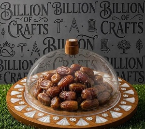 Plateau en bois avec dôme en plexiglas acrylique, incrusté de perles, plateau de service, assiette à chocolat, assiette à dattes, assiette à dessert pour la décoration de la maison - Product Image 6