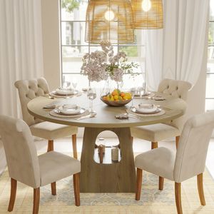 Tavolo da Pranzo Rotondo Stile Fattoria da 47 Pollici con Piano in Legno e Base con Vano Portaoggetti per Cucina o Sala da Pranzo - Product Image 4