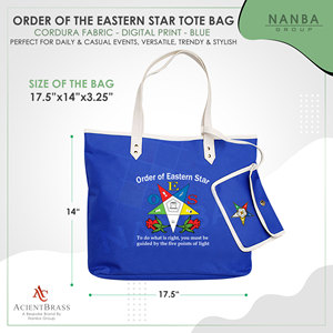 Sac fourre-tout personnalisé avec logo Eastern Star bleu, fermeture éclair imperméable |   Broderie maçonnique, vêtements et accessoires de régalia unisexes en provenance du Pakistan - Product Image 6