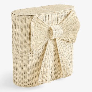 Hermosa cesta de almacenamiento de ratán natural con detalle de lazo, cesta organizadora de mimbre hecha a mano, decoración boho para el hogar, para el dormitorio de los niños - Product Image 1