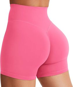 Shorts de Yoga de Cintura Alta Sin Costuras, Color Rosa Sólido, Cintura Elástica, Shorts Deportivos para Mujer - Product Image 3