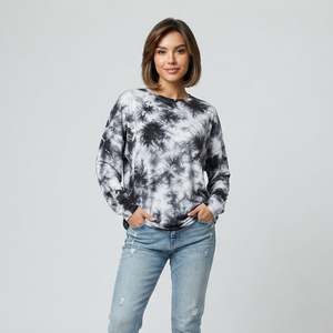T-shirt vintage délavé à l'acide pour femme, manches longues, coupe ample en coton, style décontracté streetwear, t-shirts oversize d'été - Product Image 1