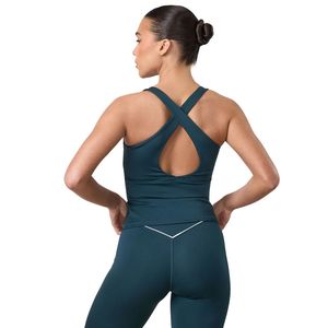 Women's Teal Green <b>Cross</b> Back Tank <b>Top</b> Stretch Fitness Activewear Gym Training Workout Sleeveless Performance Apparel - Product Image 1