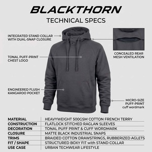 Sudadera con Capucha de Corte Cuadrado, Bordada, con Mangas Largas y Bolsillo Frontal, 100% Algodón Felpa, Transpirable, Estilo Invernal para Hombre - Product Image 5