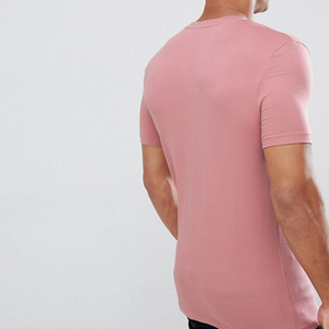 T-shirt rose à manches courtes et col rond pour homme, couleur unie, en jersey tricoté 100 % coton, design vierge - Product Image 4