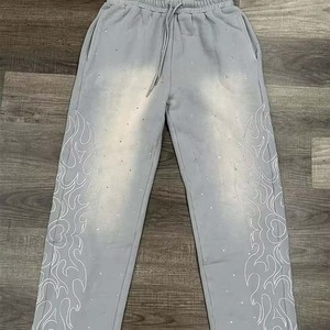 Pantalon de survêtement pour homme à taille élastique, imprimé par transfert thermique à paillettes, décontracté, tricoté, pour l'automne, gris, noir, rouge - Product Image 1