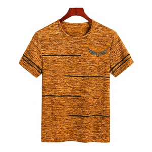 Camiseta de Manga Corta a Rayas para Hombre con Logotipo de Ala, Cuello Redondo, Informal, Transpirable, de Punto, Corte Regular, de Poliéster - Product Image 5