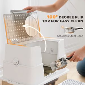 XL Stainless Steel Litter <b>Box</b> for Big <b>Cats</b> 100 Degrees Flip Top Scoop Step Top Side Entry Enclosed <b>Cat</b> Litter <b>Box</b> & Accessory - Product Image 6