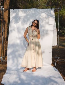 Vestido Camisero Sin Mangas a Rayas con Cuello Solapa, Botones al Frente, Cintura Natural, Largo Midi, Estilo Casual de Verano, 100% Algodón Tejido - Product Image 6