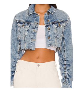 Personalizado al por mayor nueva chaqueta de mezclilla de gran tamaño lavado azul corto Mujer otoño punto casual abrigo bordado Varsity chaqueta - Product Image 1