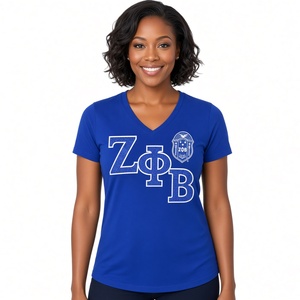 T-shirt à col en V pour femmes Zeta Phi Beta Finer, bleu royal, avec lettres grecques brillantes, écusson, tee-shirt de sororité, haut à manches courtes pour femmes - Product Image 3