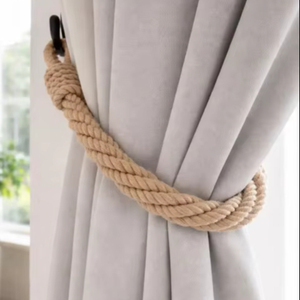 Beige Cotton Rope Curtain Tieback, Slim Twisted Drapery Holdback, Minimal Window Decor - Product Image 1