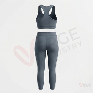 <b>Women</b> <b>Navy</b> Blue Racerback Crop Top High Waist Full Length <b>Leggings</b> Side Stripe Yoga 2 Piece Set - Product Image 2