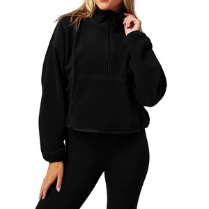 Bulk Custom Quarter-<b>Zip</b> Fleece Pullover Manufacturer | Wholesale Crop Stand Collar Women's Hoodies Vintage Text Versity Oversize - Product Image 3