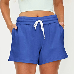 Short femme décontracté été cordon confortable sweat Shorts dames élastique taille haute short de course avec poches couleur bleu foncé - Product Image 1