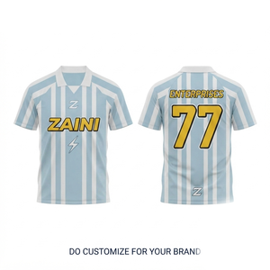 Polo en polyester interlock 180 GSM, bleu clair à rayures blanches, sublimation, logo personnalisé, vêtements d'équipe - Product Image 1
