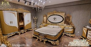 Ensemble de chambre à coucher moderne américaine de 9 pièces Ensemble de chambre à coucher principale classique sculpté à la main Ensemble de meubles de chambre à coucher à finition super métallique - Product Image 4