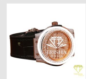 Montre Statement en or rose avec diamants Moissanite, bracelet en cuir marron et finition de luxe exclusive - Product Image 4