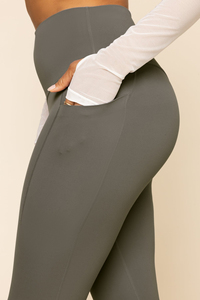 High Waist Solid Color Yoga <b>Leggings</b> Full Length Seamless With <b>Pockets</b> Four-Way Stretch Spandex Nylon Women's - Product Image 3