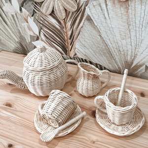 Meilleure vente de jouets pour bébé et enfant tissé à la main naturel écologique ensemble de théière en rotin jouet de jeu pour enfants - Product Image 5